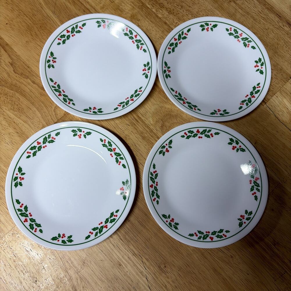 Set of 4 Corelle by Corning Winter Holly Salad-Dessert-Bread Plates 6 3/4"